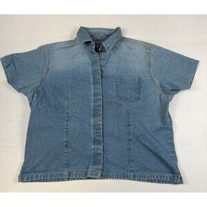 Wrangler Blues Womens Large Blue Denim Short Sleeve Button Down Western Shirt